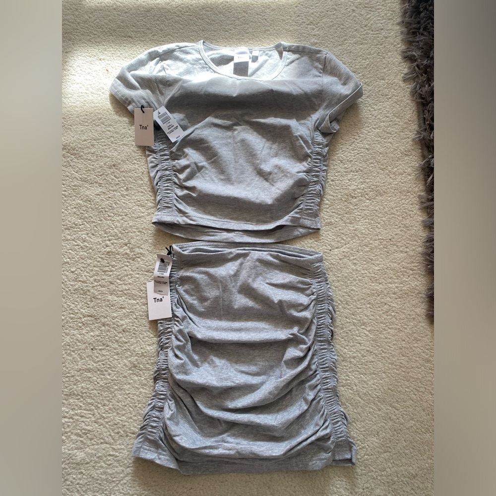 Aritzia TNA 2-Piece T-Shirt Top and Skirt Set in Heather Chrome